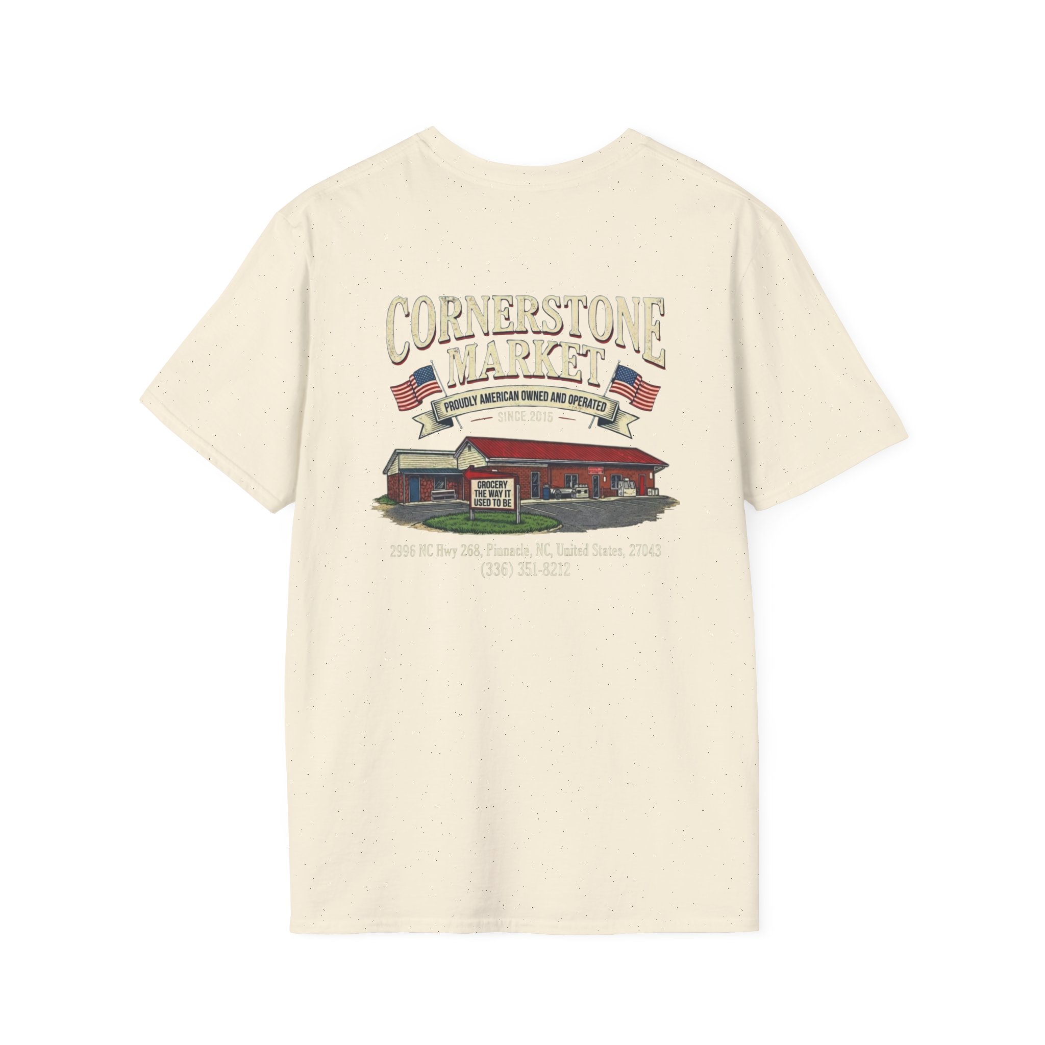 Cornerstone Market Custom T-Shirt – Quaint Country Store Graphic Tee (American Owned) - Image 2