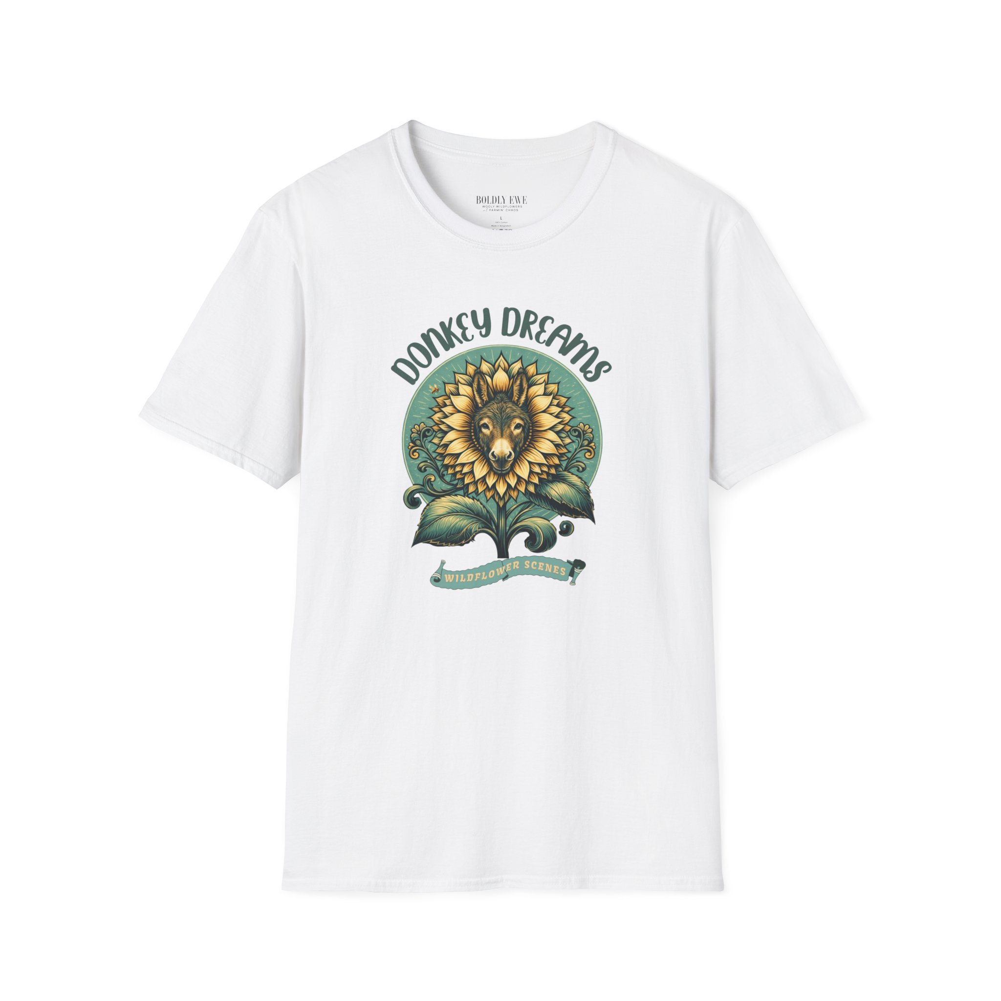 Donkey Dreams and Wildflower Scenes T-Shirt – Boldly Ewe Collection Farm Tee - Image 5