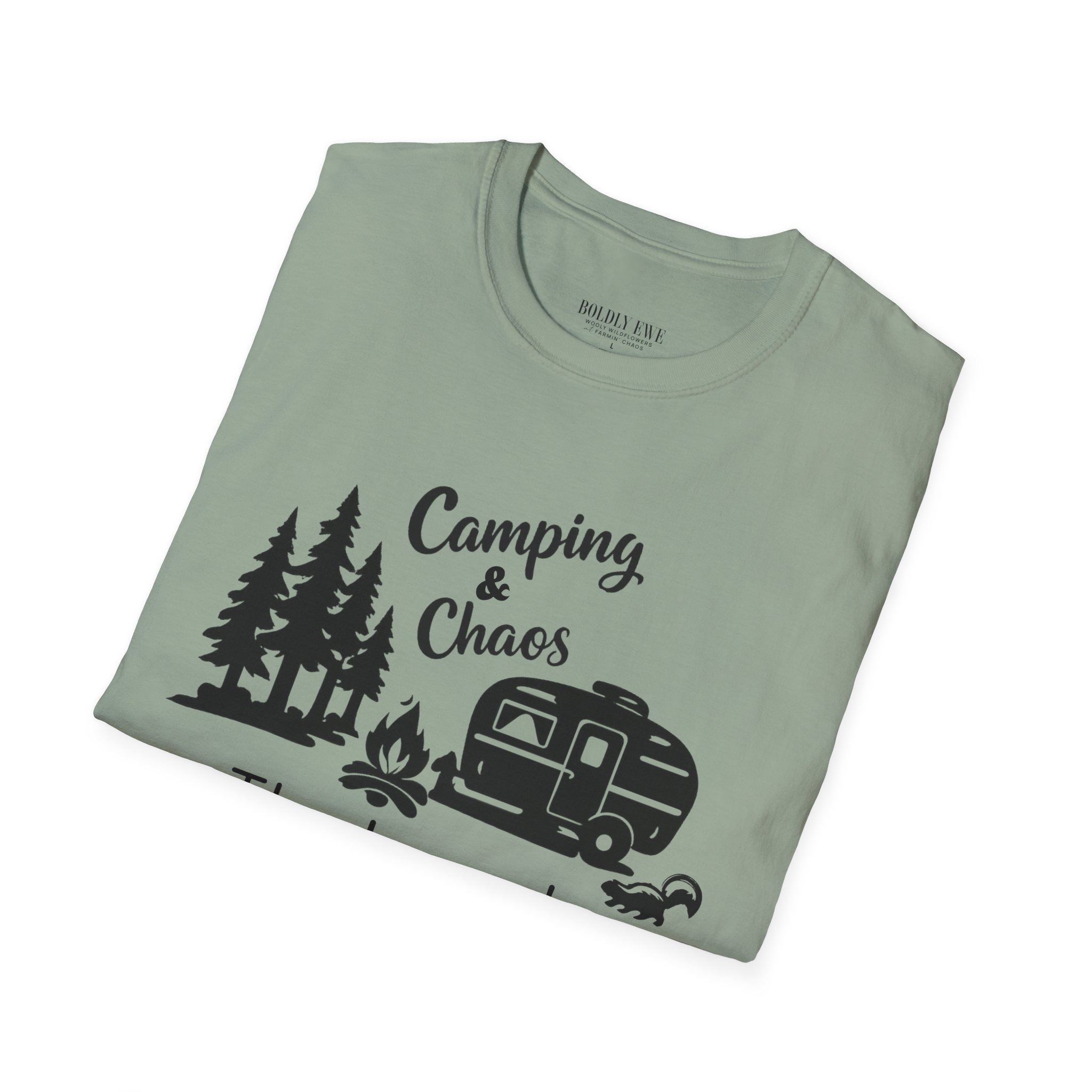 Camping & Chaos Camper T-Shirt — Retro RV, Campfire & Pine Trees Tee - Image 12
