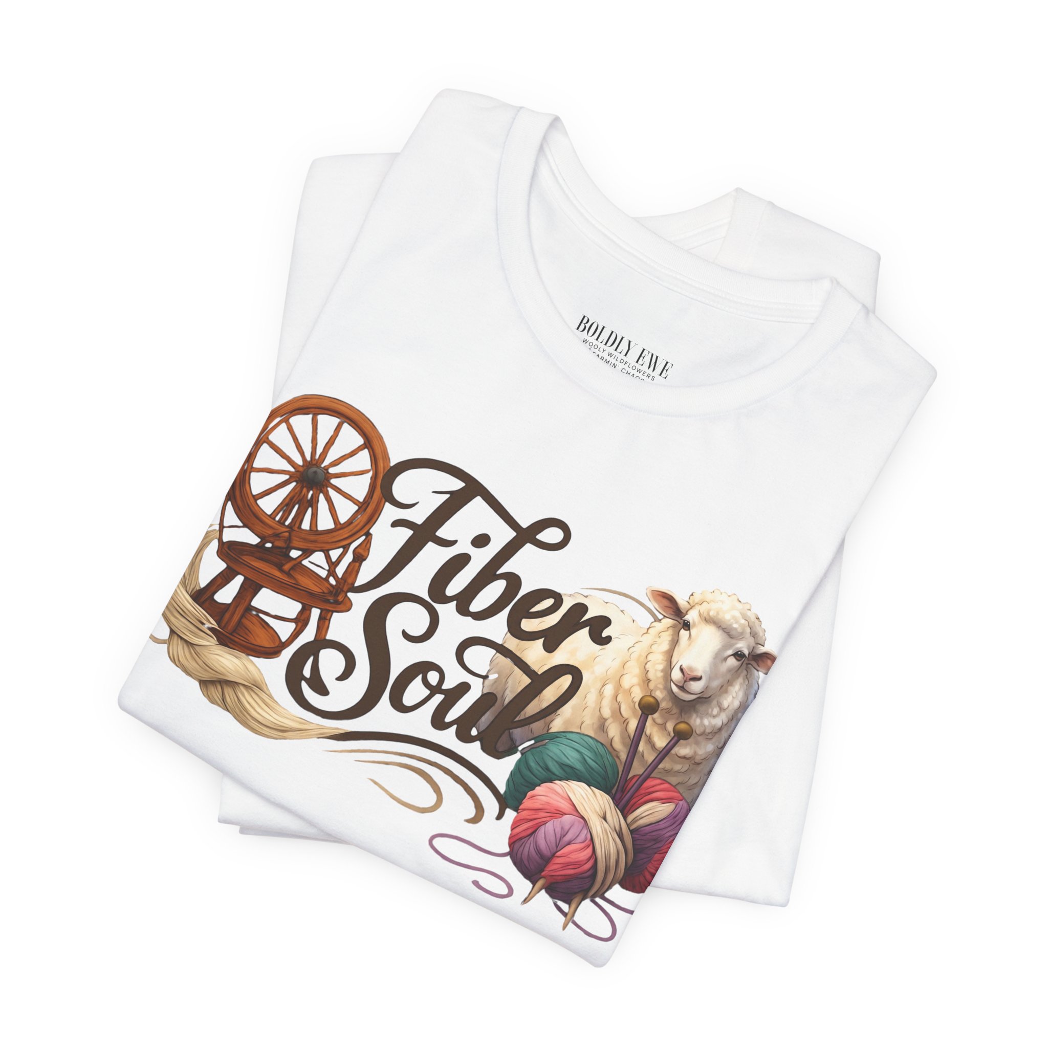Fiber Soul T-Shirt โ Sheep, Spinning Wheel & Yarn Knitting Tee - Image 4