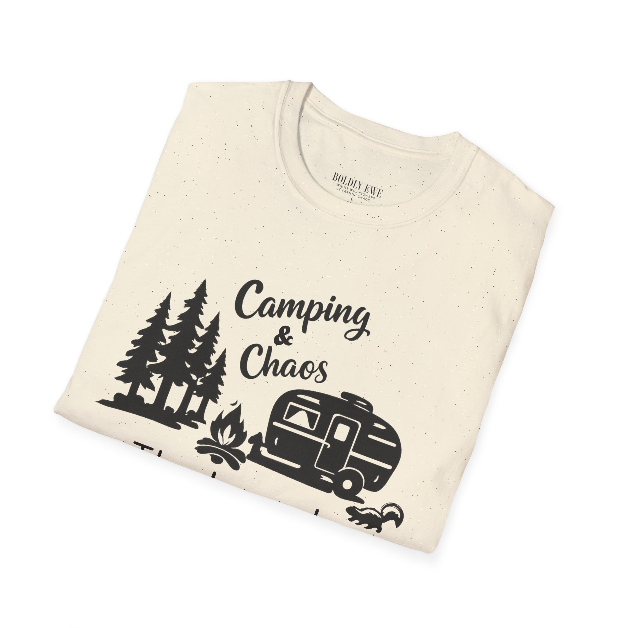 Camping & Chaos Camper T-Shirt — Retro RV, Campfire & Pine Trees Tee - Image 8