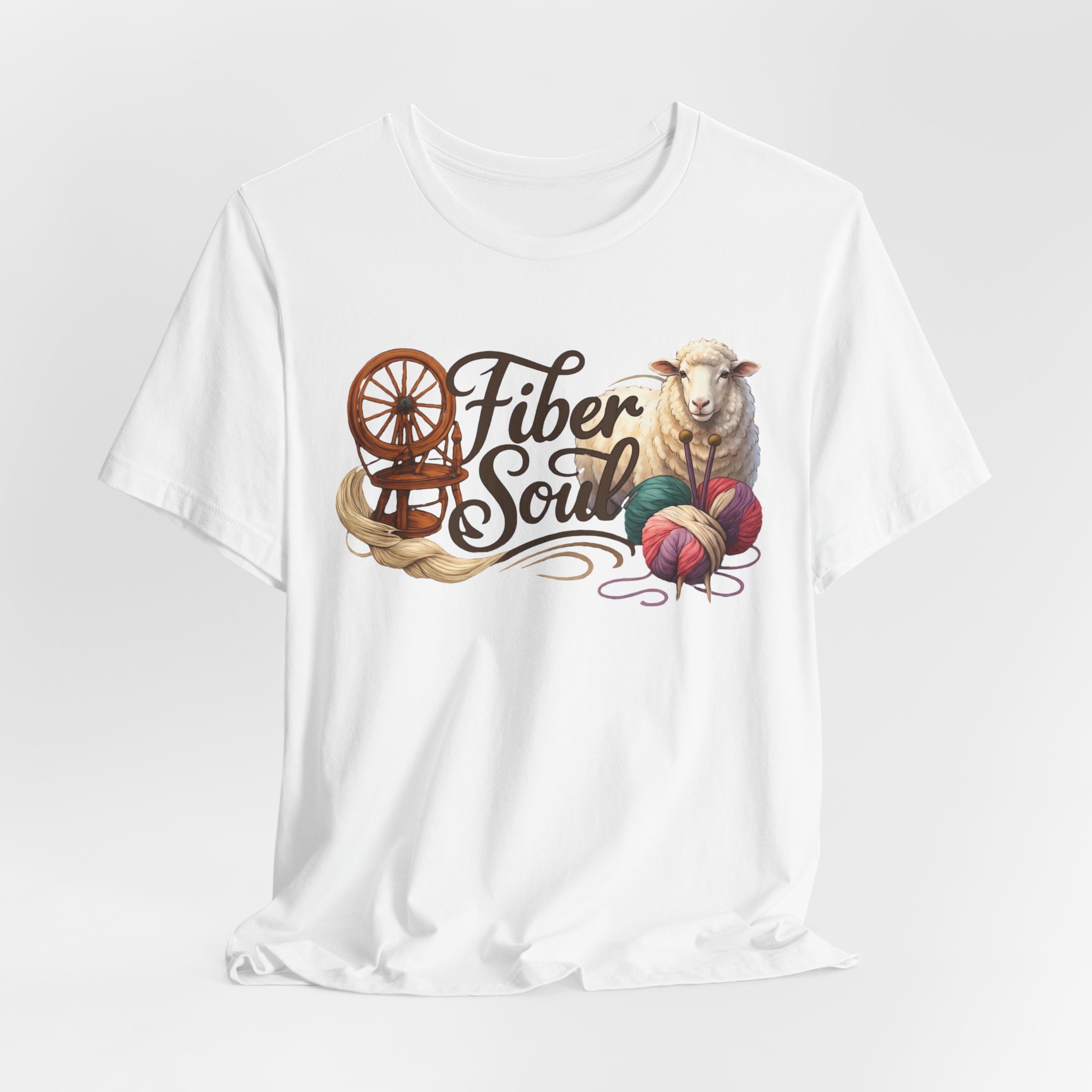 Fiber Soul T-Shirt โ Sheep, Spinning Wheel & Yarn Knitting Tee - Image 5