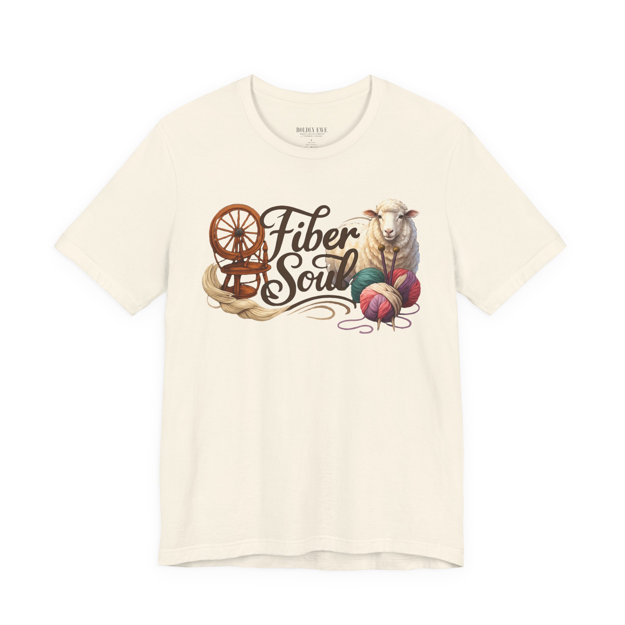 Fiber Soul T-Shirt โ Sheep, Spinning Wheel & Yarn Knitting Tee - Image 6
