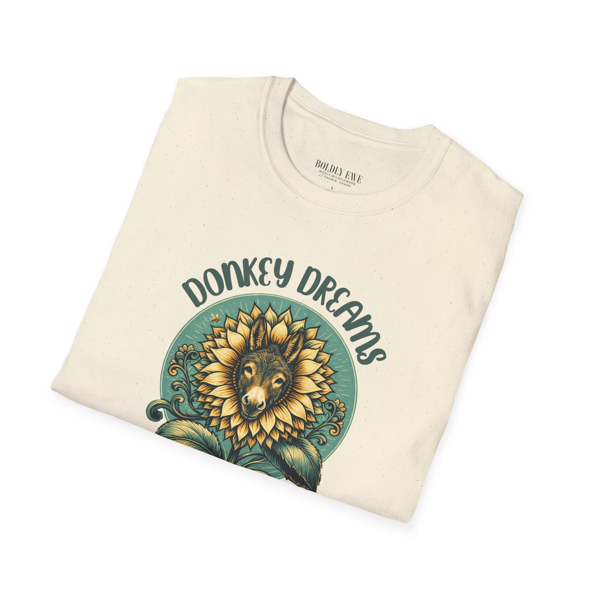 Donkey Dreams and Wildflower Scenes T-Shirt – Boldly Ewe Collection Farm Tee - Image 3
