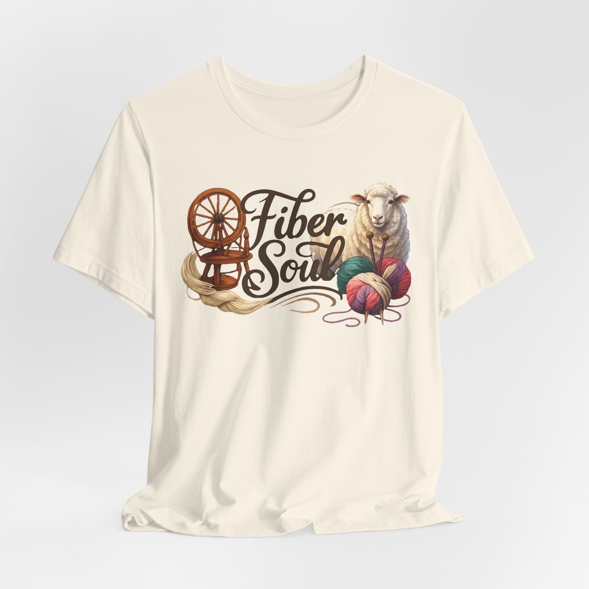 Fiber Soul T-Shirt โ Sheep, Spinning Wheel & Yarn Knitting Tee - Image 2