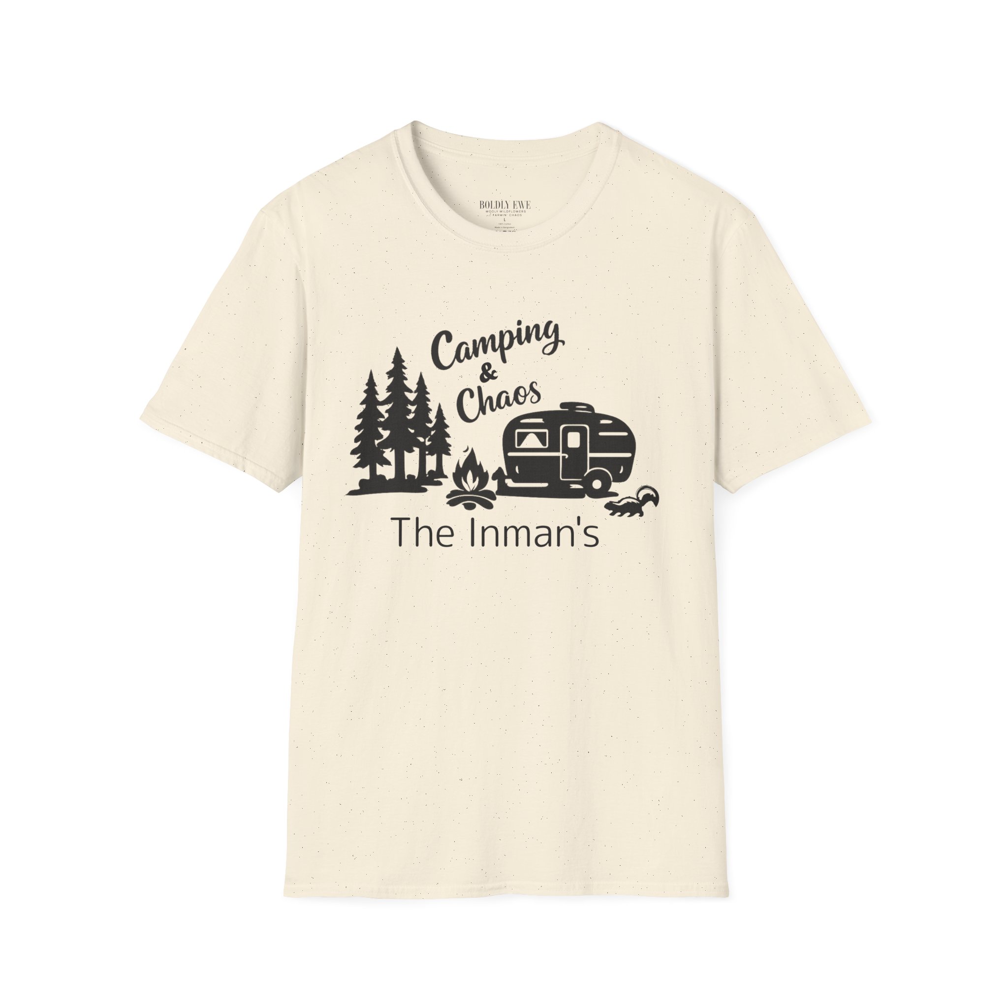 Camping & Chaos Camper T-Shirt — Retro RV, Campfire & Pine Trees Tee - Image 5