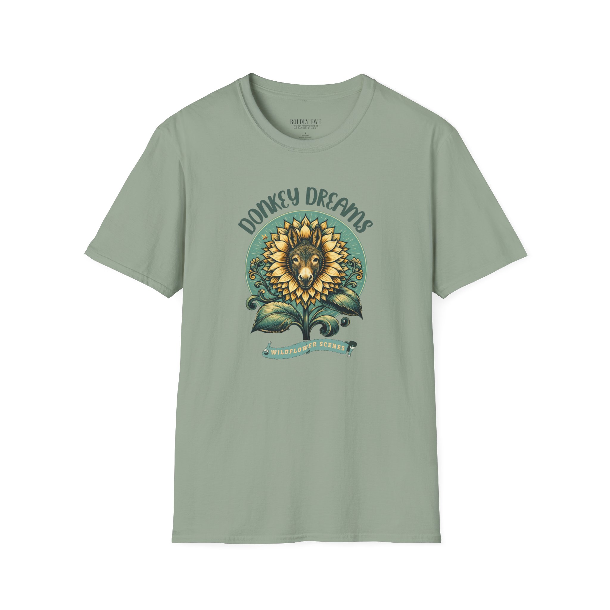 Donkey Dreams and Wildflower Scenes T-Shirt – Boldly Ewe Collection Farm Tee - Image 7