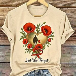Women’s Veterans Poppy Flower T-Shirt – “Lest We Not Forget” Remembrance Tee