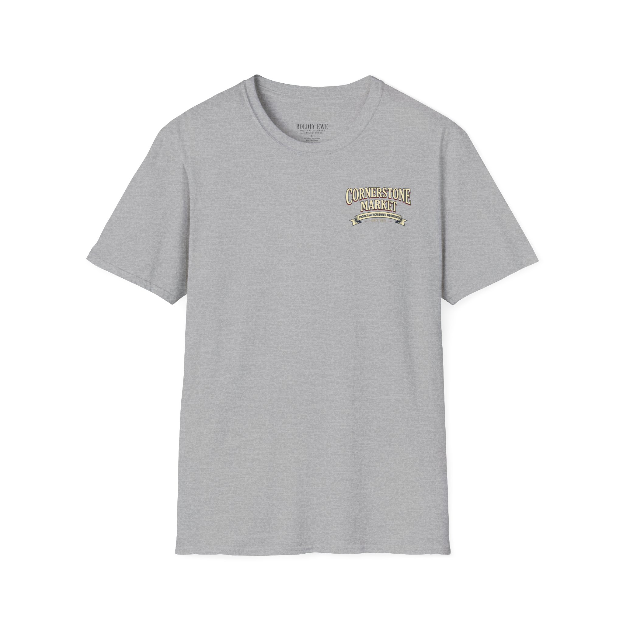 Cornerstone Market Custom T-Shirt – Quaint Country Store Graphic Tee (American Owned) - Image 4