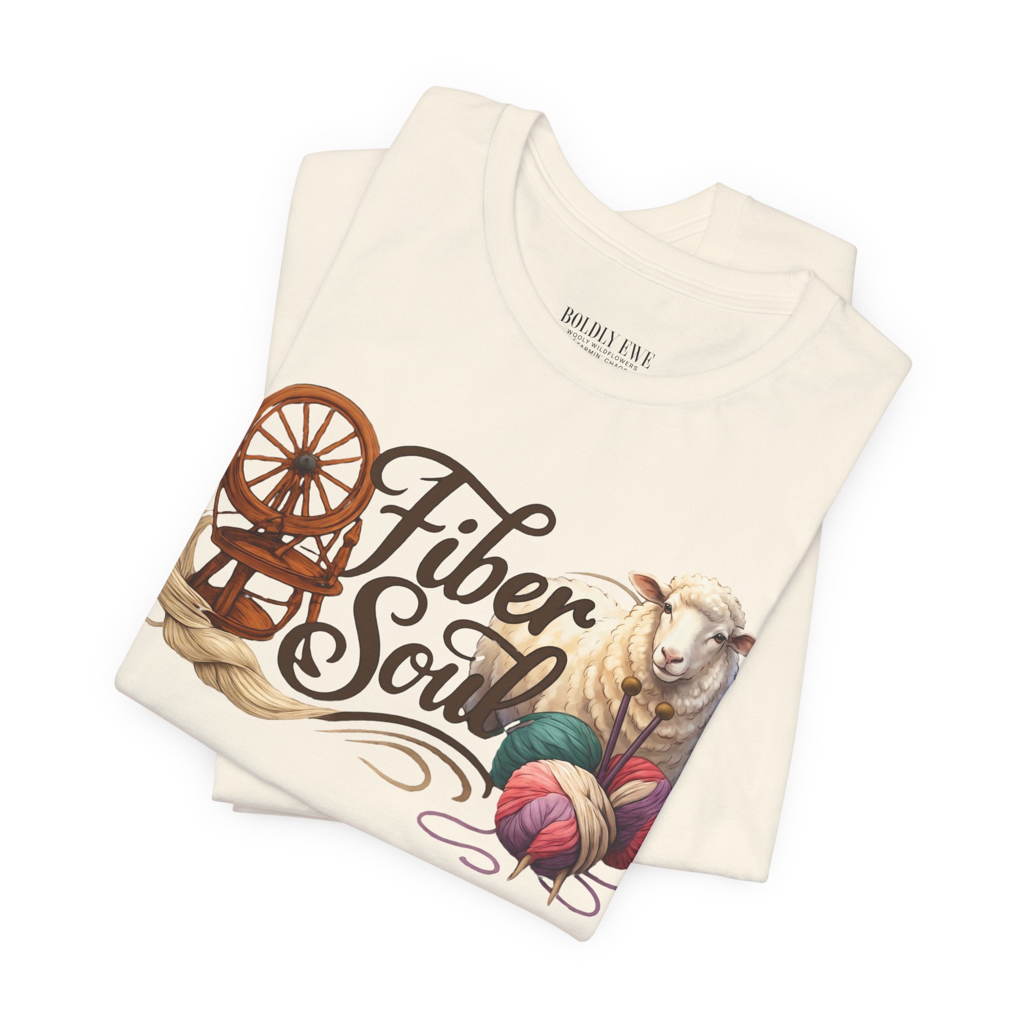 Fiber Soul T-Shirt โ Sheep, Spinning Wheel & Yarn Knitting Tee - Image 7