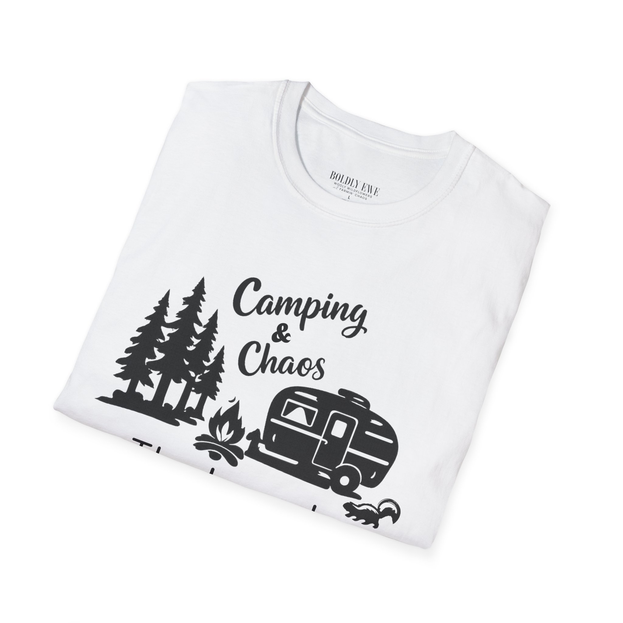 Camping & Chaos Camper T-Shirt — Retro RV, Campfire & Pine Trees Tee - Image 4