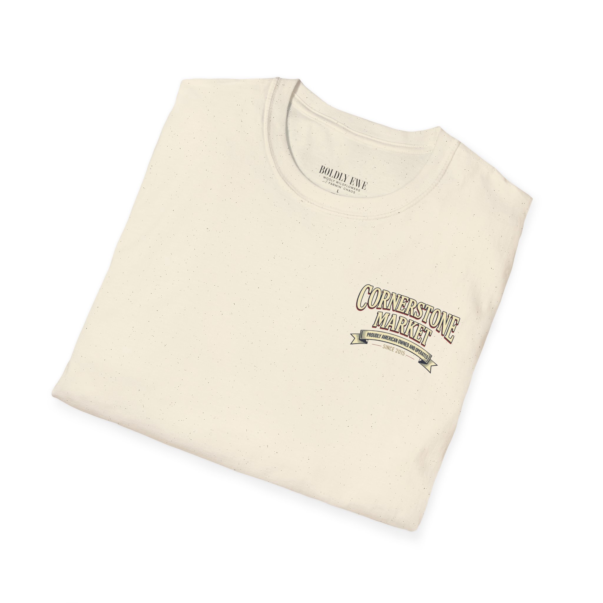 Cornerstone Market Custom T-Shirt – Quaint Country Store Graphic Tee (American Owned) - Image 3