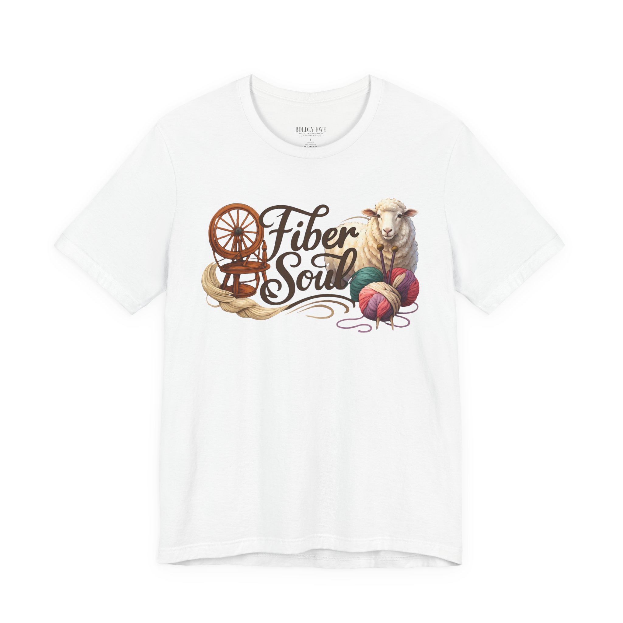 Fiber Soul T-Shirt โ Sheep, Spinning Wheel & Yarn Knitting Tee