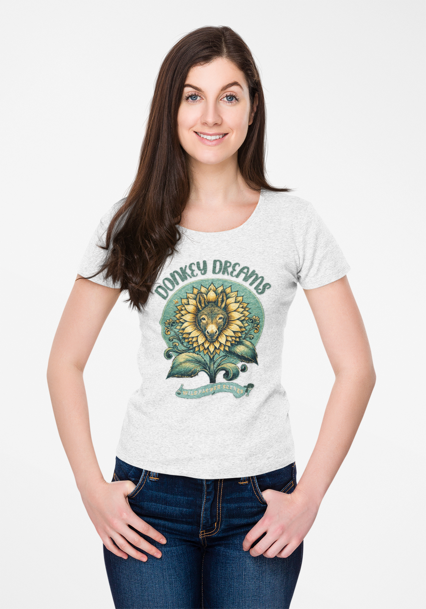Donkey Dreams and Wildflower Scenes T-Shirt – Boldly Ewe Collection Farm Tee - Image 4