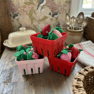 Handmade Fabric Strawberries in Berry Basket | Farmhouse Decor Set