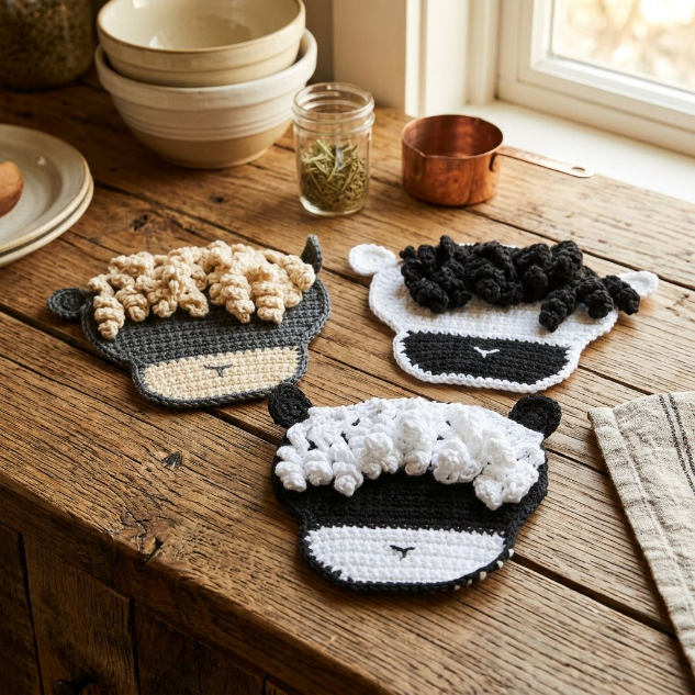 Crochet Sheep Hot Pads – Handmade Farmhouse Kitchen Decor