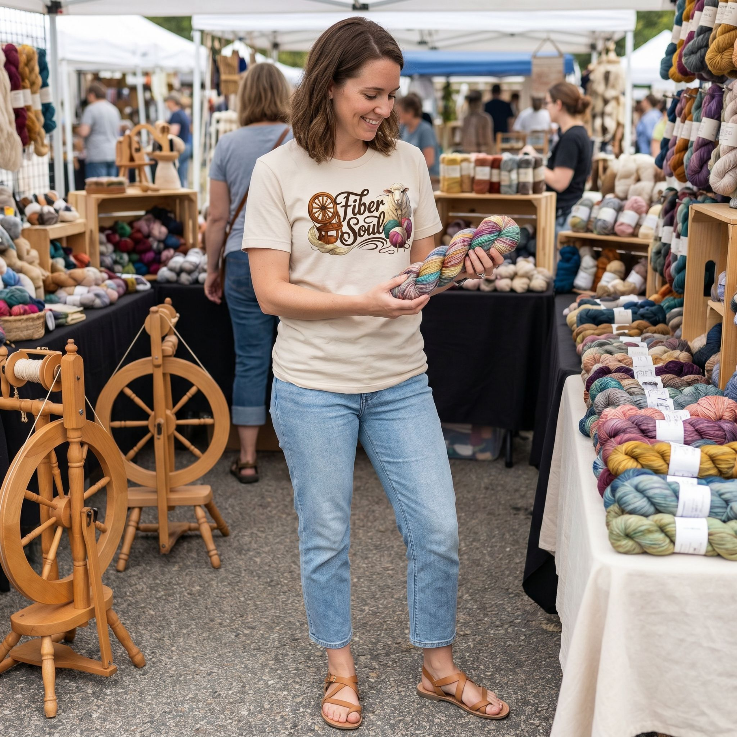 Fiber Soul T-Shirt โ Sheep, Spinning Wheel & Yarn Knitting Tee - Image 8