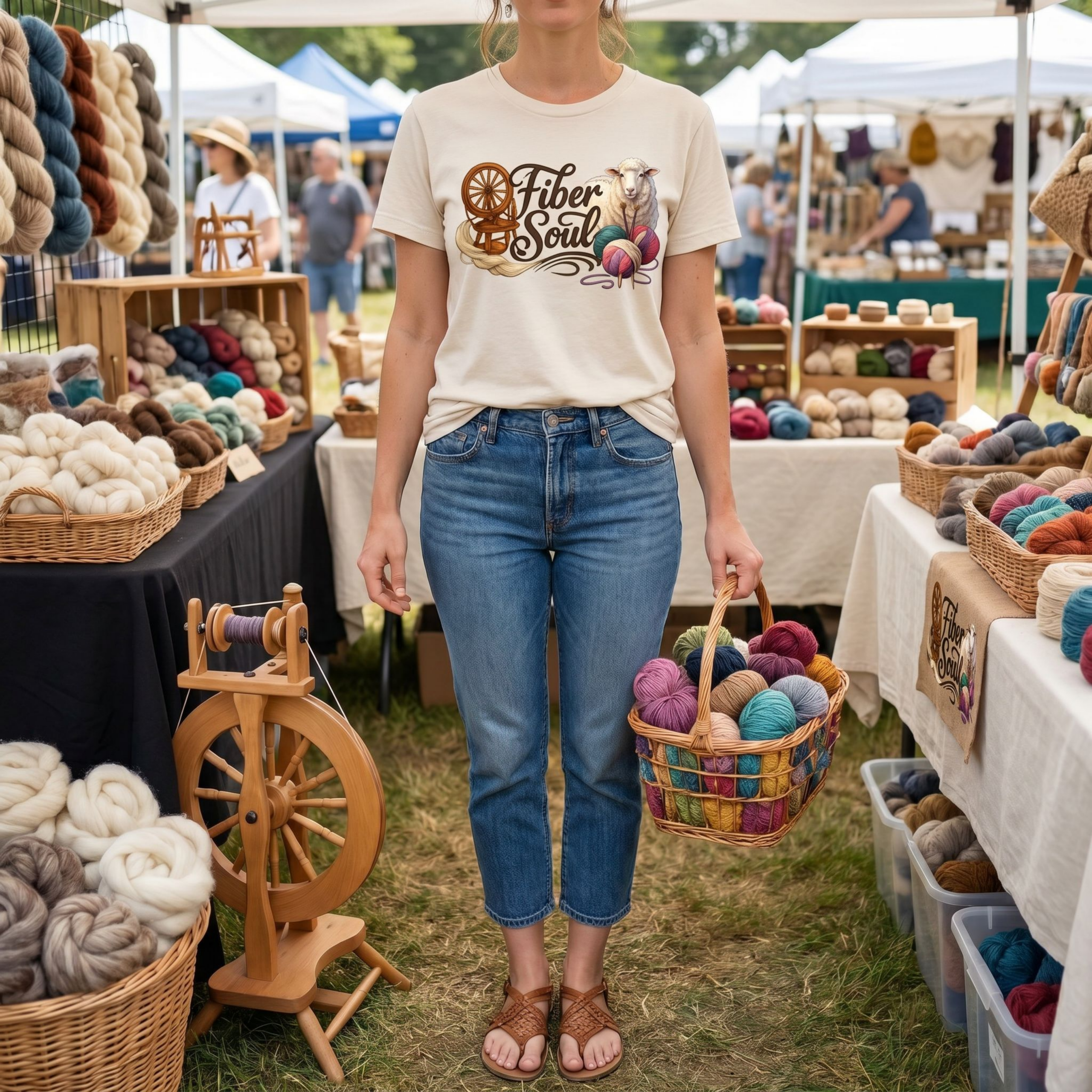 Fiber Soul T-Shirt โ Sheep, Spinning Wheel & Yarn Knitting Tee - Image 3
