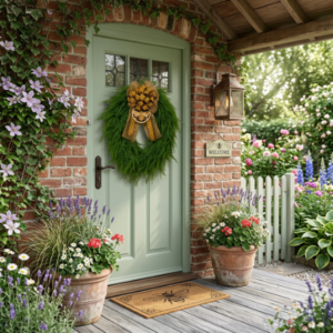 Bee Grass Wreath for Front Door – Oval Farmhouse Bee Wreath