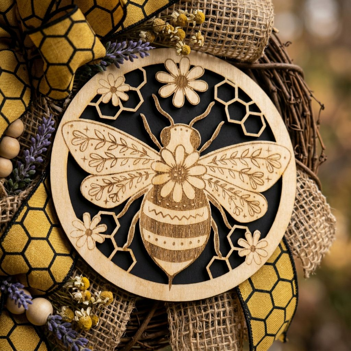 Bee Grass Wreath for Front Door – Oval Farmhouse Bee Wreath - Image 4