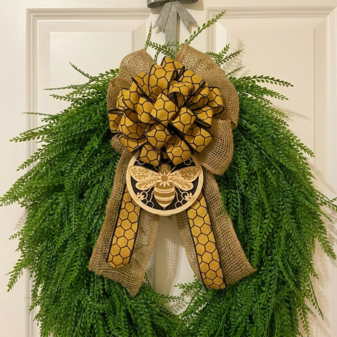 Bee Grass Wreath for Front Door – Oval Farmhouse Bee Wreath - Image 3