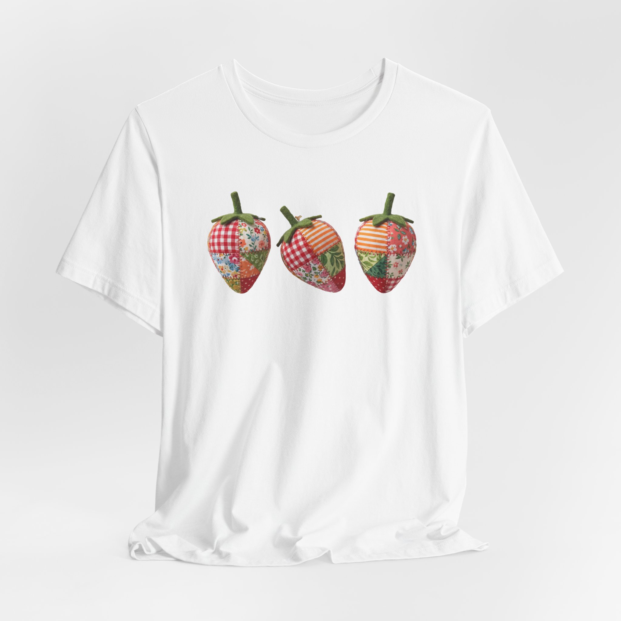 Cute Patchwork Strawberry T-Shirt | Sweet Summer Farm Tee - Image 3