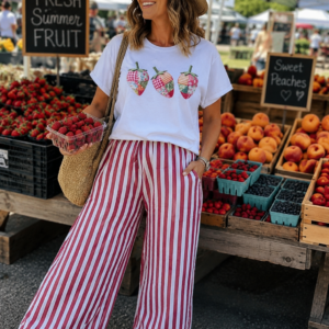 red and white striped wide leg pants with lightweight high waisted summer design