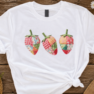 Cute Patchwork Strawberry T-Shirt | Sweet Summer Farm Tee