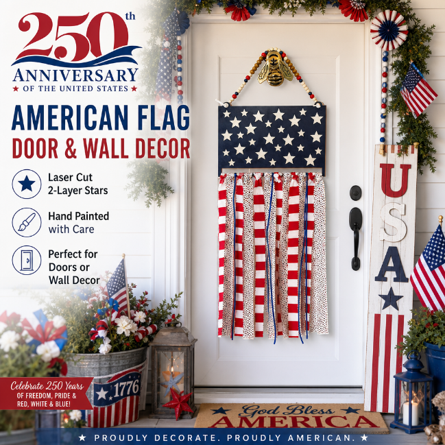 American Flag Door Decor | Hand Painted Patriotic Wall Hanging - Image 3