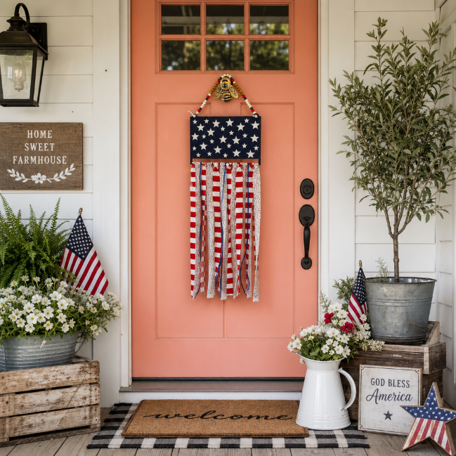 American Flag Door Decor | Hand Painted Patriotic Wall Hanging