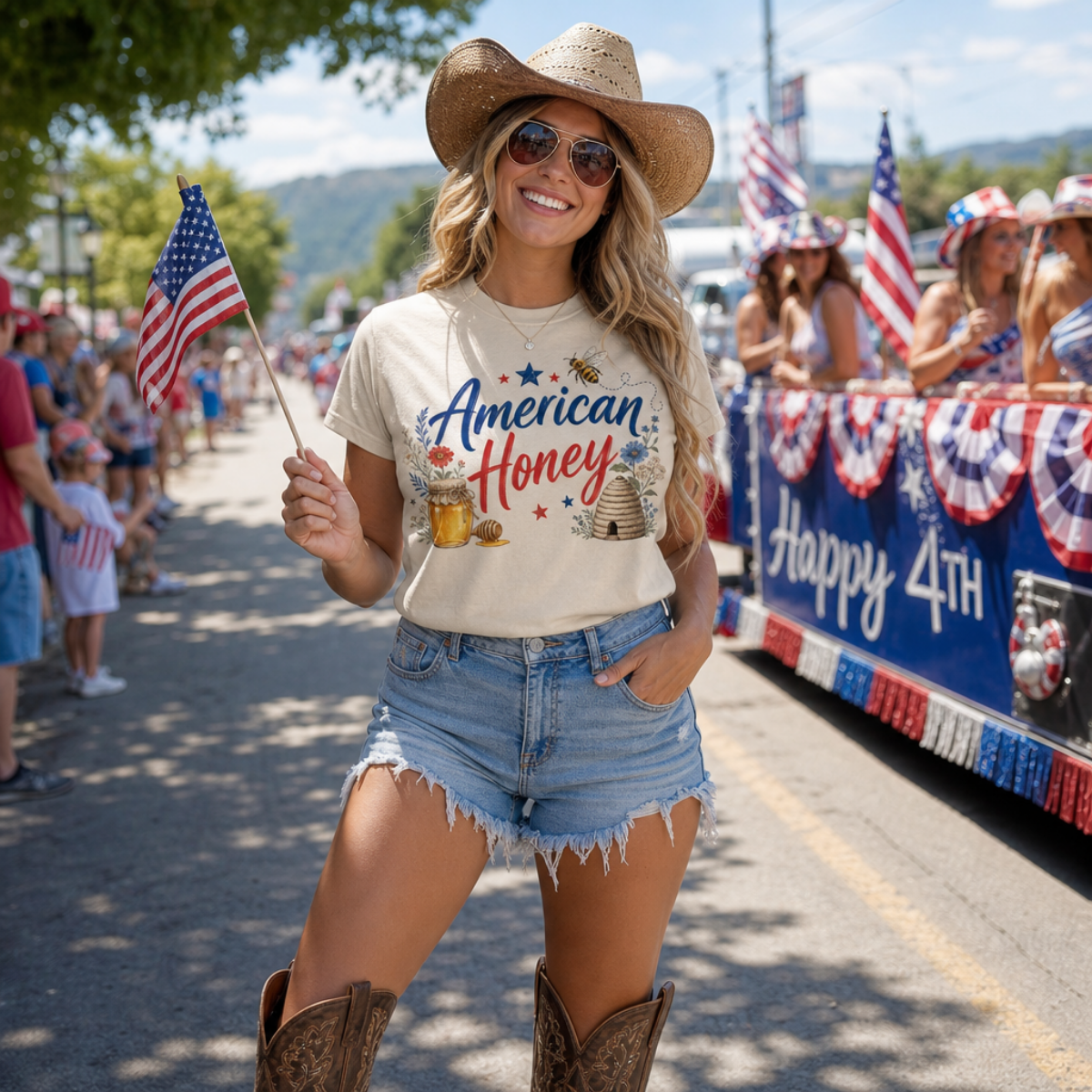 American Honey T-Shirt β Patriotic Lady Beekeeper Apparel - Image 5