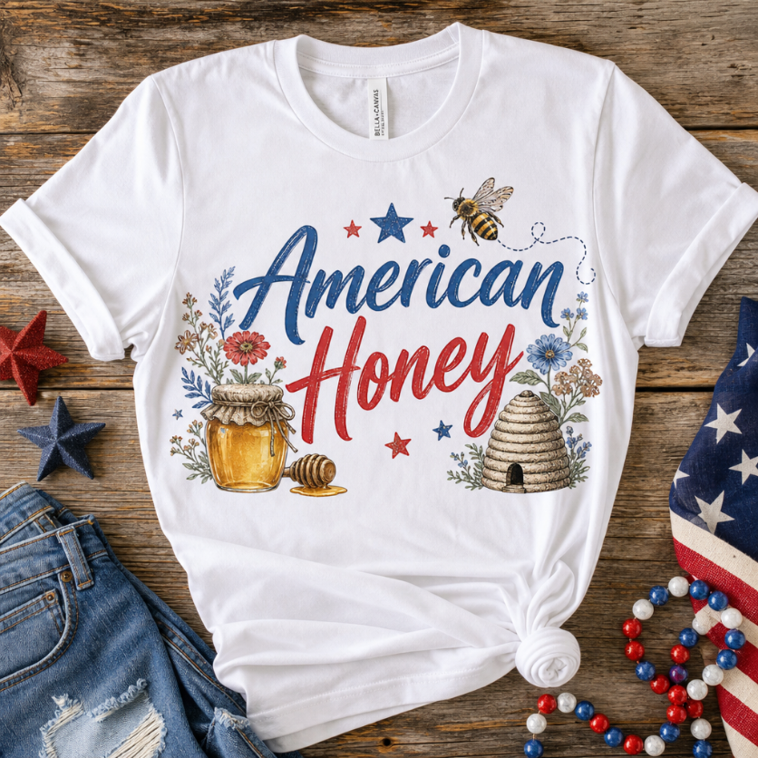 American Honey T-Shirt β Patriotic Lady Beekeeper Apparel