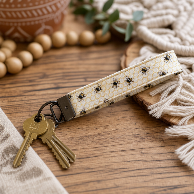 Farm Theme Wristlet Key Ring | Handmade Farmhouse Keychain Wristlet