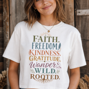 blessed rooted grateful boxy tee women's inspirational shirt faith inspired graphic tee with botanical accents grateful shirt women vintage boho style inspirational women's apparel blessed rooted grateful