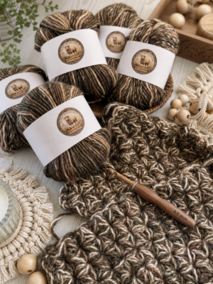 wool acrylic yarn bundle with camouflage inspired colors for crochet baby blankets