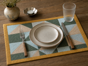 handmade patchwork placemats set of four in boho farmhouse style measuring 17 x 10 inches