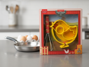 Farm Friends Breakfast Set with farm themed pancake egg mold and coordinating whisk