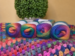 gradient dyed wool yarn bundle made from 100 percent wool with coordinated color transitions