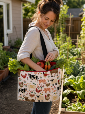 Dish Mat Tote handmade reusable washable garden harvest tote for carrying fresh vegetables