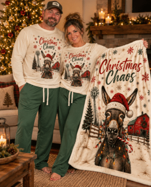Christmas Chaos matching adult pajamas for couples